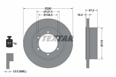 Produktbild von 2x TEXTAR Bremsscheibe 92304003 für NISSAN Cabstar (F24M F24W) 67mm 6 7kg 280mm