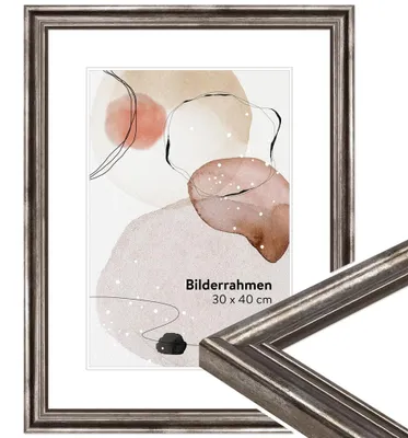 Fotolijst 30x40 cm, Silber, Holz, Barockstil, Antik