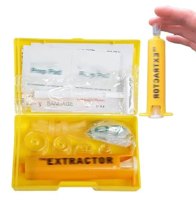 Imagen del producto de Kit portátil para mordeduras de serpientes, ideal para actividades al aire libre, supervivencia, camping y senderismo, incluye un dispositivo de succión