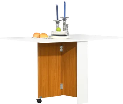 Produktbild von HOMCOM Klapptisch Mobiler Tisch mit klappbarer Arbeitsplatte Esstisch Beistelltisch mit Rollen Schreibtisch Holz Weiß Schreibtisch  Esszimmertische