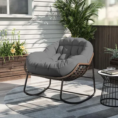Produktbild von Rattan-Stuhl - Schaukelstuhl - Loungestuhl - Gartenstuhl - Ohrensessel - Übertriebenes Design