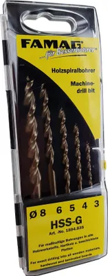 Produktbild von FAMAG Holzspiralbohrersatz 5-teilig D=3,4,5,6,8mm in Kassette