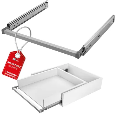 Produktbild von SOTECH VarioSlide Vollauszug KV2-100-H53 1050 mm – Schwerlast 100 kg, Einhandverriegelung, Schubladenbreite 600 mm, grau, ohne Front (1 Paar)