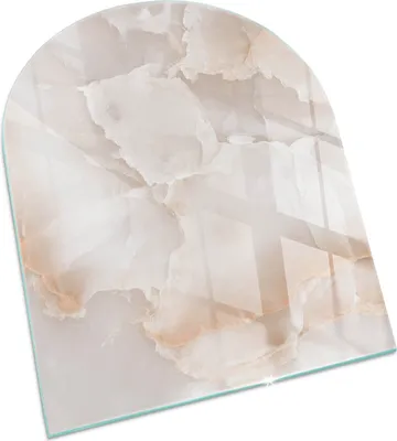 A glass hearth plate with a marble-like pattern.