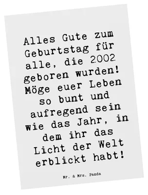 Produktbild von Mr. & Mrs. Panda Postkarte Spruch 2002 Geburtstag - Weiß - Geschenk, Postkarten, bildkarte, Ansichtskarten, einzigartige Geburtstage, Happy Birthday, 21., Grußkarte