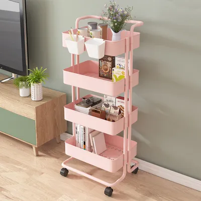Produktbild von 360Home Küchenregal mobiler Wagen Rosa 4 Ebenen