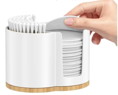 Productafbeelding van Wattenpadsdispenser en wattenstaafjeshouder - 2-in-1 opbergdoos voor de badkamer - Transparant acryl