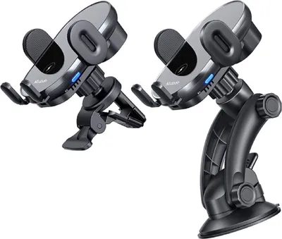 Two car phone mounts are displayed against a white background.