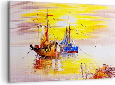 Produktbild von Bild auf Leinwand - Leinwandbild - Boote Sonne Meer Reisen - 120x80cm - Wand Bild - Wanddeko - Leinwanddruck - Bilder - Kunstdruck - Wanddekoration - Leinwand bilder - Wandkunst - AA120x80-2882