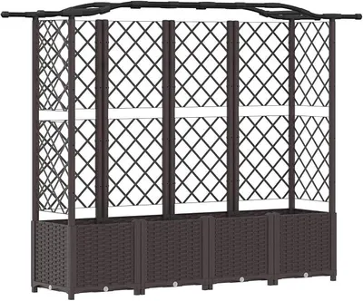 Produktbild von Hochbeet mit Rankgitter und Dach, Pflanzkasten mit Spalier für Kletterpflanzen, Große Rankhilfe für Garten und Balkon, Pflanzkübel aus PP, Braun, 204 x 40 x 141 cm