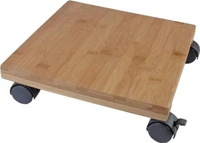 Obrázek produktu pro Rolovací podstavec na květiny, bambusový kompozit, výška 30 cm, průměr 30 cm, s kolečky, přírodní barva