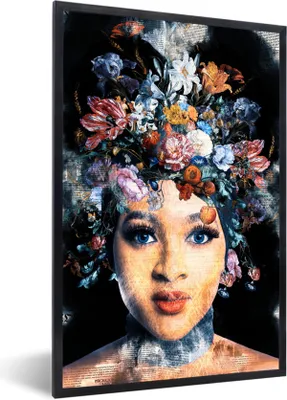 Produktbild von MuchoWow® MuchoWow® Gerahmtes Poster Frau - Blumen - Farbe 20x30 cm - Poster mit zchwarzem Bilderrahmen - Drucken - Bilder Poster im Rahmen