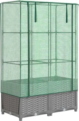 Produktbild von vidaXL Hochbeet mit Gewächshaus-Aufsatz Rattan-Optik 80x40x138 cm