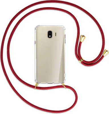 Produktbild von Handykette Backcover-Schutzhülle mit Band (Metall goldfarben) für Samsung Galaxy J4 2018 - dunkelrot