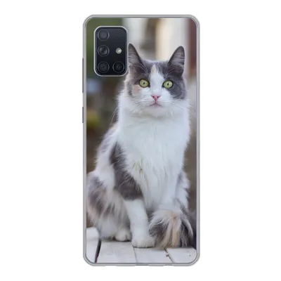 Produktbild von MuchoWow® Handyhülle Schutzhülle Hülle für Samsung Galaxy A71 Katze - Porträt - Tisch - Mädchen - Kinder - Jungen Silikon Softcase Handy Hülle - Kartenbesitzer