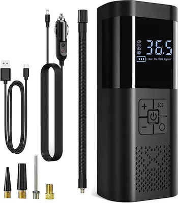 Productafbeelding van PolkaHome® Draagbare Luchtcompressor – Krachtige Accu-Bandenpomp met Drukmeter & LED-lamp – Elektrische Draagbare Pomp met Automatische