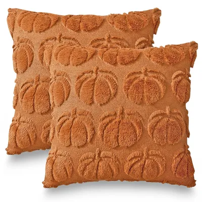 Immagine prodotto di Cuscini decorativi a tema autunnale, con motivo zucca, 40x40 cm, color marrone, confezione da 2 pezzi