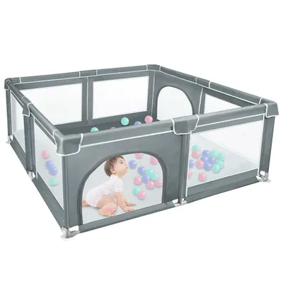 Produktbild von Baby Laufgitter 180x150x66cm Aktivitätszentrum mit atmungsaktivem Netz Rutschfester Basis Sicherheitsspielplatz dunkelgrau