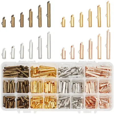 Immagine prodotto di TRANKIELO® - Chiusure a scorrimento - 480 pezzi - Ottone anticato, oro, oro rosa - Ideali per gioielli multistrato