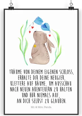 Produktbild von Mr. & Mrs. Panda Bild Hase Blume DIN A5 - Weiß - Geschenk, Geburt, Taufe, Kunstdruck, Kaninchen, Posterdruck, Wandbild, Ostern Kinder, Kindergeburtstag, Taufgeschenk