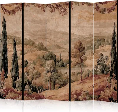 Produktbild von 5-teiliger Doppelseitiger Vlies Paravent - Landscape with Cypresses - Old Tapestry with Mediterranean Vegetation 225x172 cm c-H-10028-z-b