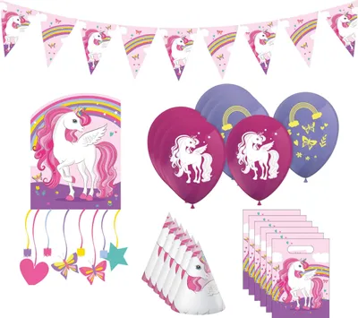 Produktbild von 22-tlg. Regenbogen Unicorn Einhorn Party Set für Kindergeburtstag