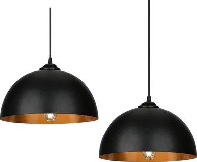 Produktbild von Jiubiaz Pendelleuchte 2er Set - LED/Ø30cm/E27, Eisen, Schwarz-Gold - Deckenleuchte, Hängeleuchte, Hängelampe, Industrial/Vintage Design für Esszimmer