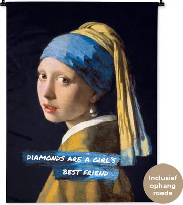 Produktbild von MuchoWow® Wandteppich Wandbehang Das Mädchen mit dem Perlenohrring - Zitat - Vermeer 90x120 cm Tapisserie Dekoration Wandtuch - Wanddeko