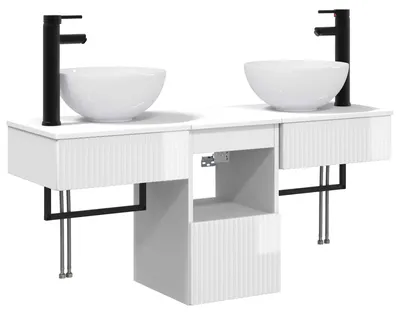 Image de vidaXL Ensemble de meubles de salle de bain, 3 pièces, blanc brillant, matériau composite en bois