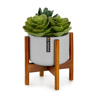 Produktbild von Fox & Fern Pflanzenständer mit Blumentopf, Stylischer Blumenständer Holz, Stabiler Plant Stand, Pflanzenständer aus Nachhaltigem Holz, Blumentopf Ständer aus Akazienholz, Blumenständer Modern