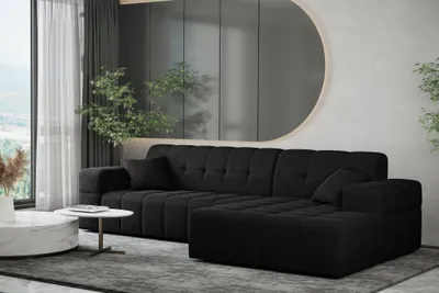 Produktbild von Ecksofa Designersofa NANCY in Stoff Neve Schwarz Ottomane Rechts
