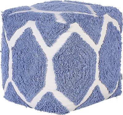 Produktbild von BELIANI Pouf Beige und Blau Baumwolle 40 x 40 cm Quadratisch Strukturiert Boho für Wohnzimmer Schlafzimmer Deko Haushalt Wohnen