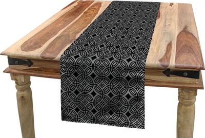 Produktbild von ABAKUHAUS Schwarz und Grau Tischläufer, Antike Blumenfliesen, Esszimmer Küche Rechteckiger Dekorativer Tischläufer, 40 x 180 cm, Schwarz und Grau