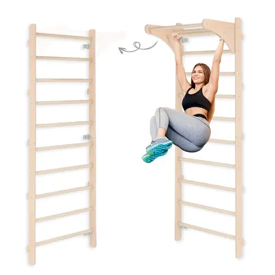 Obrázok produktu pre Lezecká stena s tyčou pre dospelých (230 cm) | Drevená lezecká stena | Multifunkčné fitnes zariadenie | Lezecký rebrík pre dospelých a deti