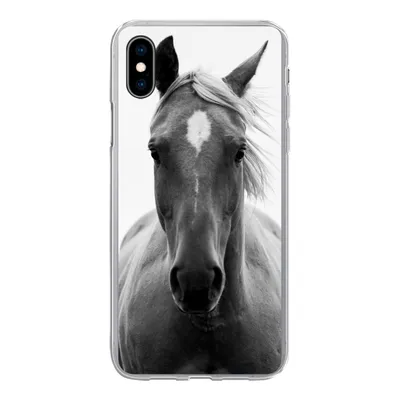 Produktbild von MuchoWow® Handyhülle Schutzhülle Hülle für iPhone Xs Pferd - Tier - Schwarz - Weiß Silikon Softcase Handy Hülle - Handytasche