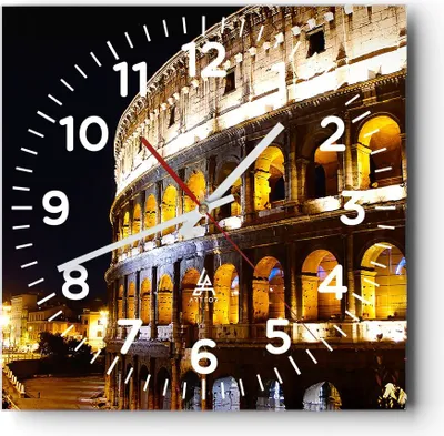 Produktbild von Wanduhr - Quadrat - Glasuhr - Coloseum Rom Architektur - 40x40cm - Schleichendes Uhrwerk - Lautlos - zum Aufhängen bereit - Dekoration Modern - Wanddekoration aus Glas - C4AC40x40-1334
