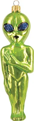 Produktbild von Christbaumschmuck Glas 11cm Alien Figur Hellgrün