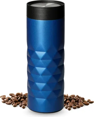 Produktbild von Thermobecher 450 ml - auslaufsicherer Edelstahl to go Becher mit 360 Grad Deckel - hält mehrere Stunden heiß - blau