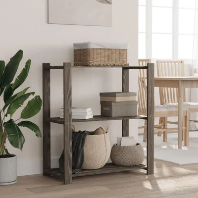 Obrázek produktu pro Úložný regál se 3 policemi šedý 80x38x90 cm z masivního borovicového dřeva