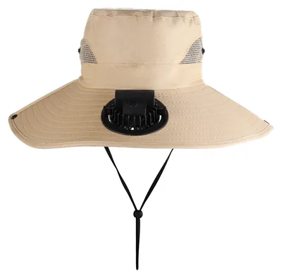 Produktbild von Uni-Sonnenhut, belüfteter Fischerhut mit integriertem Akkufach, verstellbarer breiter Krempe, UV-Schutz, atmungsaktiv, ideal zum Wandern und Angeln.