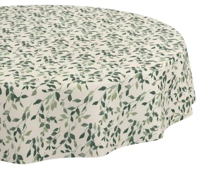 Produktbild von Tischdecke 100x100cm Rund Grün abwaschbar Salamanca Stoff Premium Relax Zweige Schnittkante
