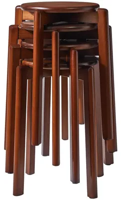 Productafbeelding van Barkrukken, massief hout, rond, set van 4, walnootbruin, 27x27x45 cm, stapelbaar