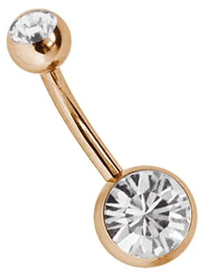 Produktbild von Bauchnabelpiercing Stecker 1,6 x 12 mm mit 5/8 mm Steinkugeln in klar, aus 316l Stahl Rose Gold