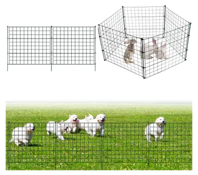 Produktbild von Teichzaun Gartenzaun Steckzaun, Zaunelemente aus Metall mit 5 Zaunelementen und 6 Befestigungsstäben, flexibel und erweiterbar, Welpenauslauf, Zaun für Hunde (gerade, grün)