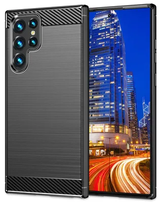Immagine prodotto di Custodia in silicone stile carbonio NALIA per Samsung Galaxy S24 Ultra, custodia protettiva nera opaca con struttura in fibra di carbonio