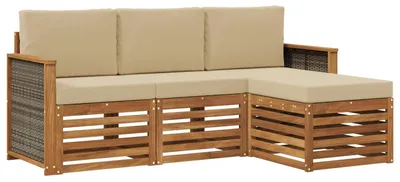 Immagine prodotto di vidaXL Set di divani da esterno, 4 pezzi, colore naturale e beige