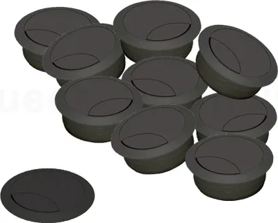 Produktbild von Kabeldurchlass 80 mm für Arbeitsplatte Kunststoff schwarz 10 Stück