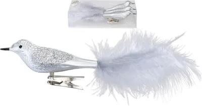 Produktbild von Christbaumschmuck Kunststoff Vögel Federn auf Clip 3er Set - Silber