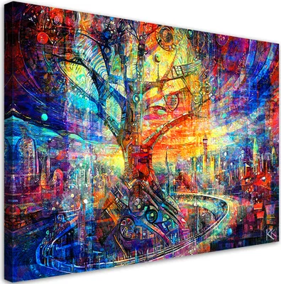 Produktbild von Leinwandbild Baum Abstraktion Bunt 120x80 Feeby Violett bild für die wand bereit zum aufhängen