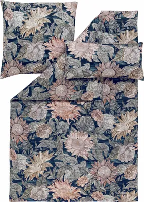 Produktbild von Estella Mako-Satin Bettwäsche 155x220 Willa nachtblau Blumen Blätter 7598-200